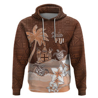 Personalised Bula Fiji Hoodie Fijian Masi Pattern With Brown Coat Of Arms LT05 Pullover Hoodie Brown - Polynesian Pride