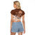 Personalised Bula Fiji Raglan Cropped T Shirt Fijian Masi Pattern With Brown Coat Of Arms LT05 - Polynesian Pride
