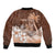 Personalised Bula Fiji Sleeve Zip Bomber Jacket Fijian Masi Pattern With Brown Coat Of Arms LT05 - Polynesian Pride