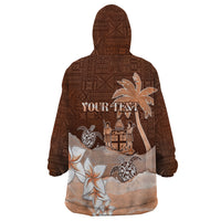 Personalised Bula Fiji Wearable Blanket Hoodie Fijian Masi Pattern With Brown Coat Of Arms LT05 - Polynesian Pride