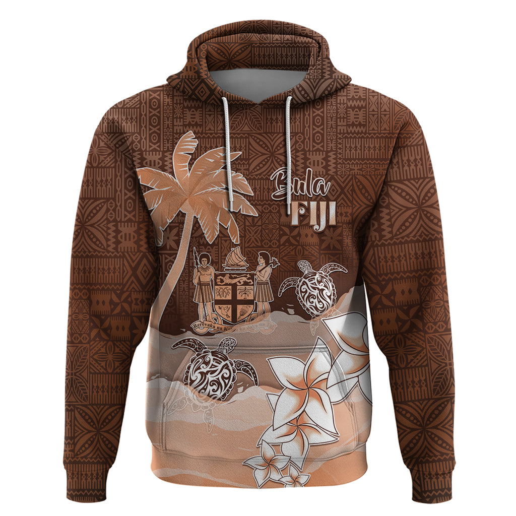 Personalised Bula Fiji Zip Hoodie Fijian Masi Pattern With Brown Coat Of Arms LT05 Pullover Hoodie Brown - Polynesian Pride