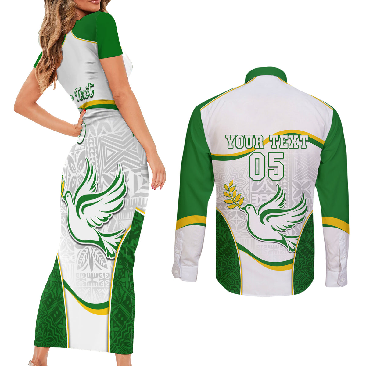 Custom Tailevu Rugby Couples Matching Short Sleeve Bodycon Dress and Long Sleeve Button Shirt Fiji Tapa Pattern LT05 - Polynesian Pride