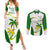 Custom Tailevu Rugby Couples Matching Summer Maxi Dress and Long Sleeve Button Shirt Fiji Tapa Pattern LT05 Green - Polynesian Pride
