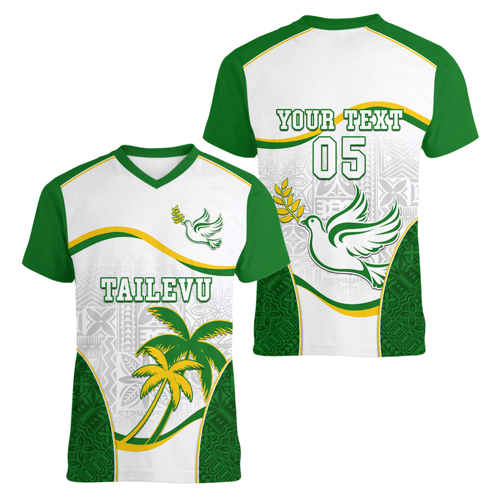 Custom Tailevu Rugby Women V Neck T Shirt Fiji Tapa Pattern LT05 - Polynesian Pride