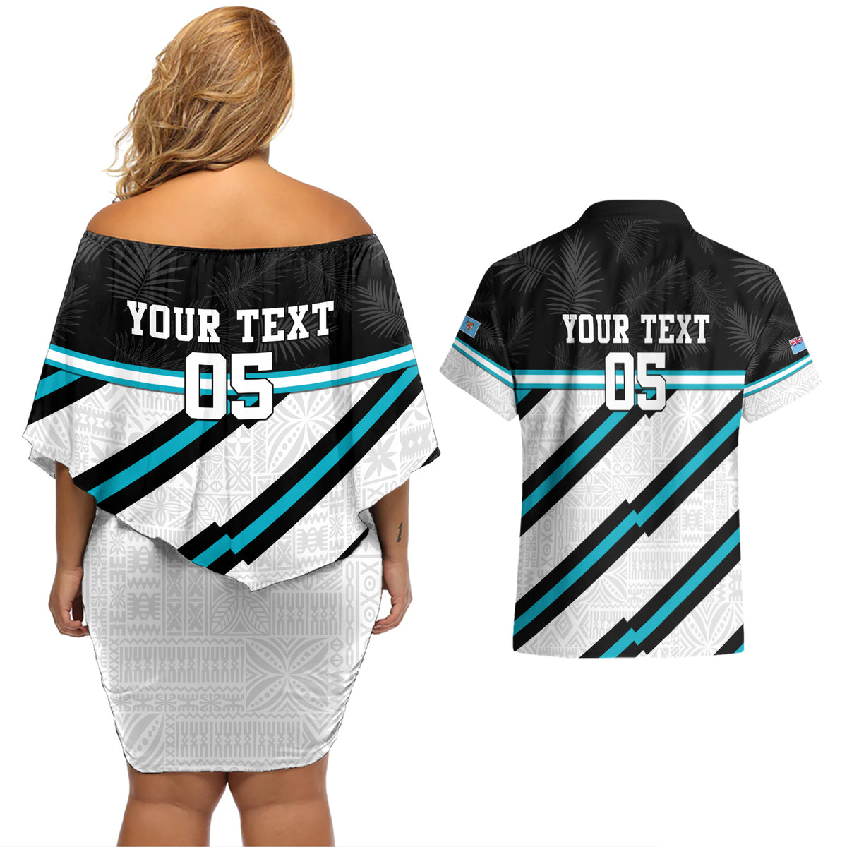 Custom Fiji Rugby Couples Matching Off Shoulder Short Dress and Hawaiian Shirt Fijian 7s With Tapa Pattern LT05 - Polynesian Pride