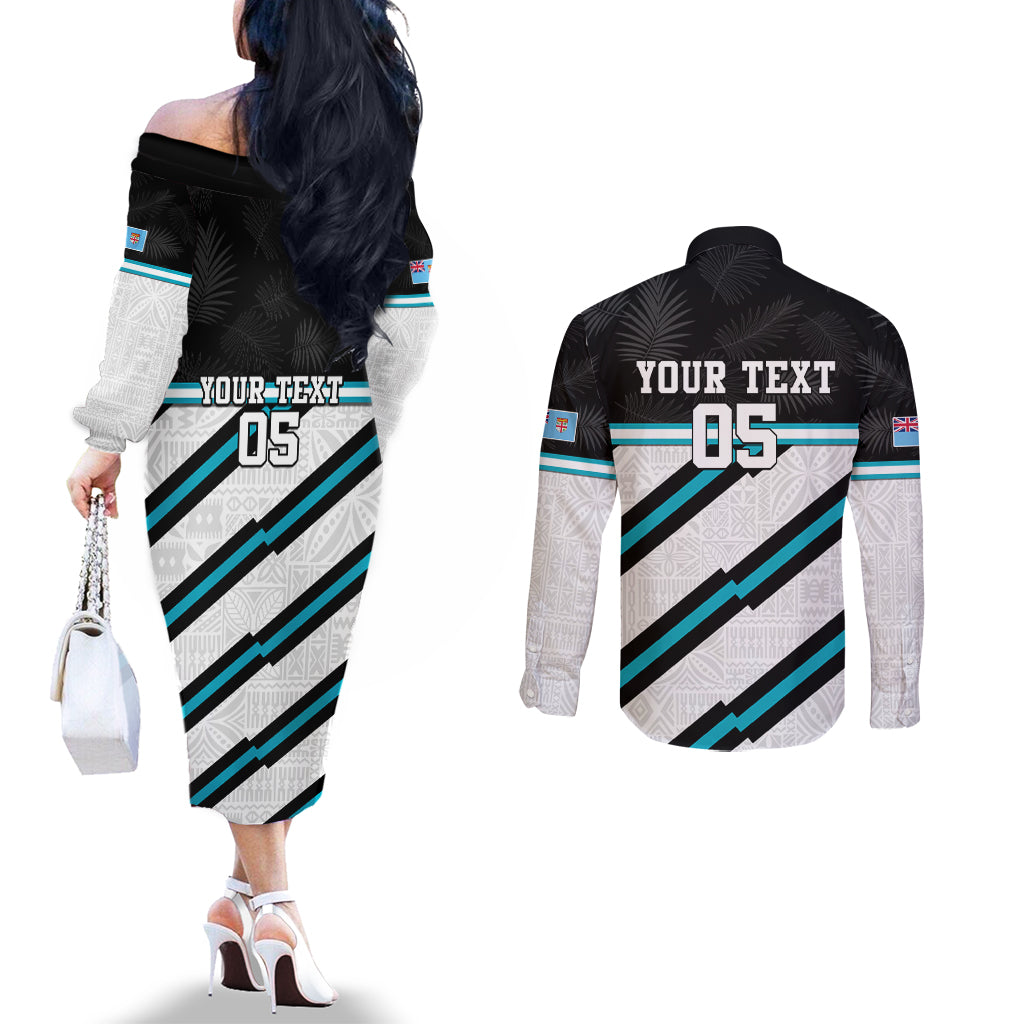 Custom Fiji Rugby Couples Matching Off The Shoulder Long Sleeve Dress and Long Sleeve Button Shirt Fijian 7s With Tapa Pattern LT05 - Polynesian Pride