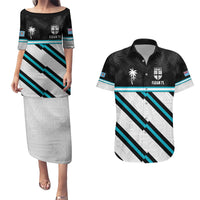 Custom Fiji Rugby Couples Matching Puletasi and Hawaiian Shirt Fijian 7s With Tapa Pattern LT05 White - Polynesian Pride