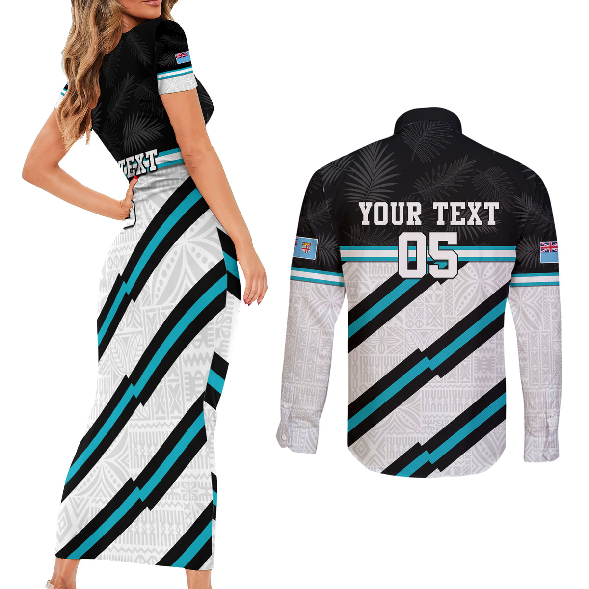 Custom Fiji Rugby Couples Matching Short Sleeve Bodycon Dress and Long Sleeve Button Shirt Fijian 7s With Tapa Pattern LT05 - Polynesian Pride