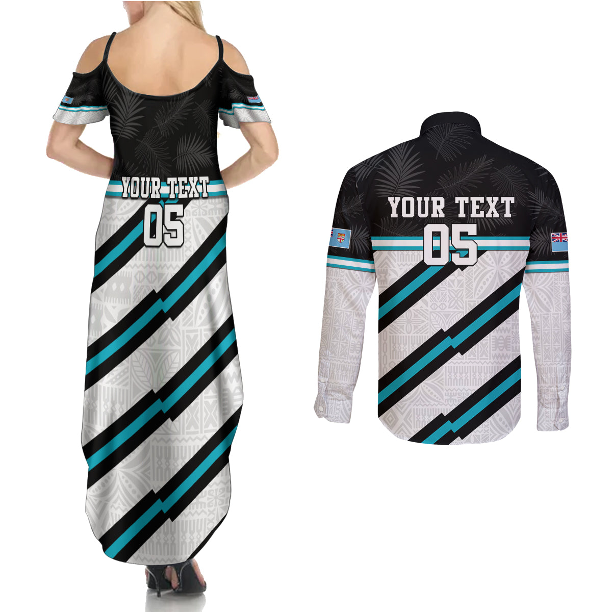 Custom Fiji Rugby Couples Matching Summer Maxi Dress and Long Sleeve Button Shirt Fijian 7s With Tapa Pattern LT05 - Polynesian Pride