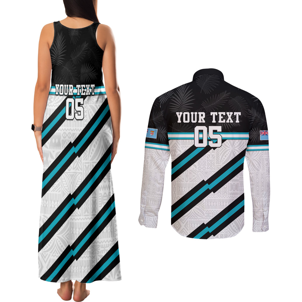 Custom Fiji Rugby Couples Matching Tank Maxi Dress and Long Sleeve Button Shirt Fijian 7s With Tapa Pattern LT05 - Polynesian Pride