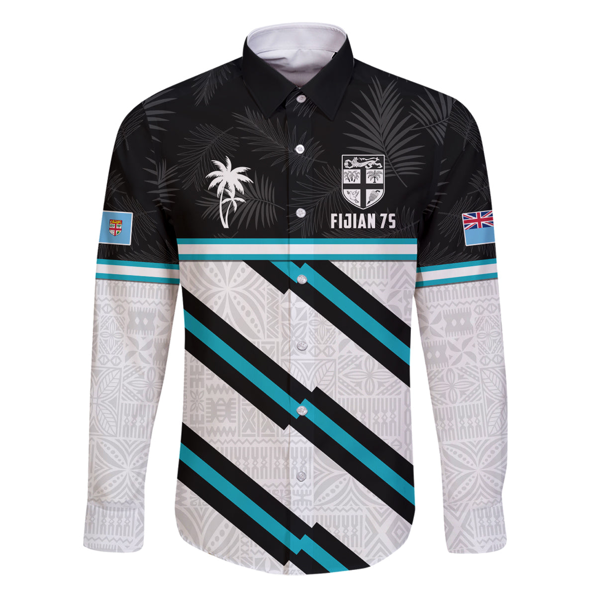 Custom Fiji Rugby Family Matching Mermaid Dress and Hawaiian Shirt Fijian 7s With Tapa Pattern LT05 Dad's Shirt - Long Sleeve White - Polynesian Pride