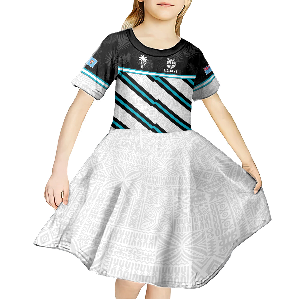 Custom Fiji Rugby Kid Short Sleeve Dress Fijian 7s With Tapa Pattern LT05 - Polynesian Pride