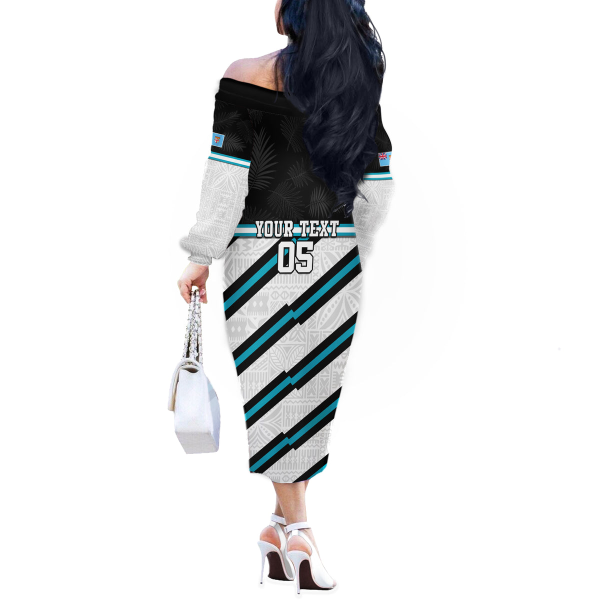Custom Fiji Rugby Off The Shoulder Long Sleeve Dress Fijian 7s With Tapa Pattern LT05 - Polynesian Pride
