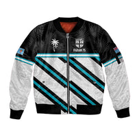 Custom Fiji Rugby Sleeve Zip Bomber Jacket Fijian 7s With Tapa Pattern LT05 Unisex White - Polynesian Pride