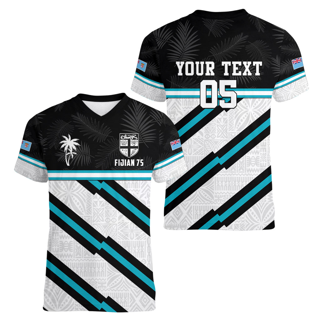 Custom Fiji Rugby Women V Neck T Shirt Fijian 7s With Tapa Pattern LT05 - Polynesian Pride