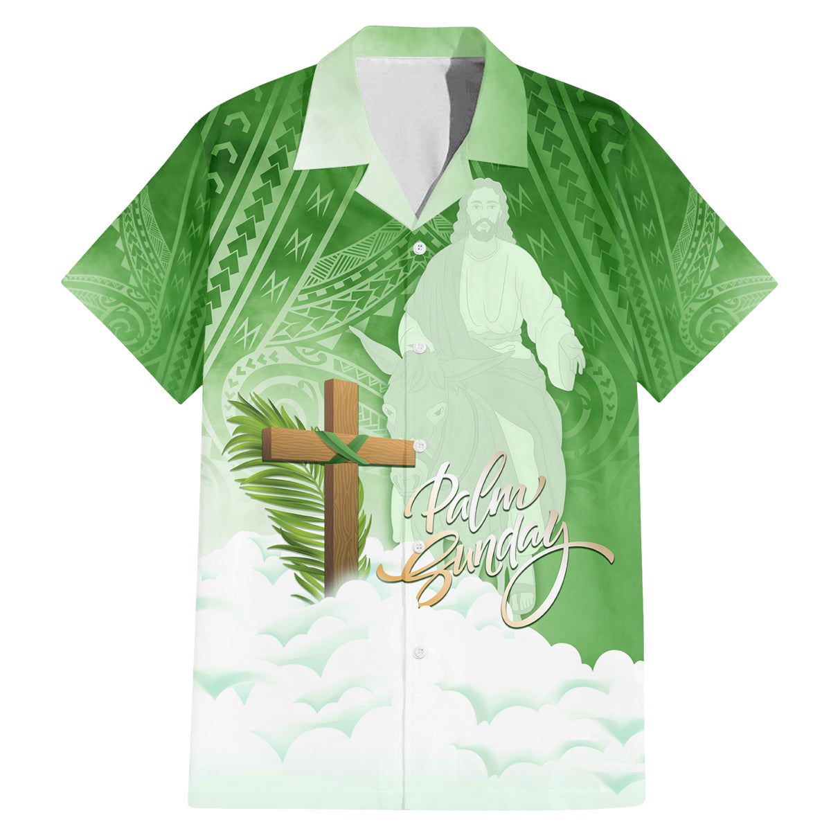 Happy Palm Sunday Family Matching Mermaid Dress and Hawaiian Shirt With Polynesian Pattern LT05 Dad's Shirt - Short Sleeve Green - Polynesian Pride