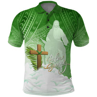 Happy Palm Sunday Polo Shirt With Polynesian Pattern LT05 Green - Polynesian Pride