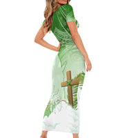 Happy Palm Sunday Short Sleeve Bodycon Dress With Polynesian Pattern LT05 - Polynesian Pride