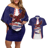 Personalised American Samoa Flag Day Couples Matching Off Shoulder Short Dress and Hawaiian Shirt Flag Style