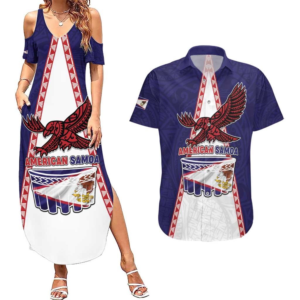 Personalised American Samoa Flag Day Couples Matching Summer Maxi Dress and Hawaiian Shirt Flag Style LT05 Blue - Polynesian Pride