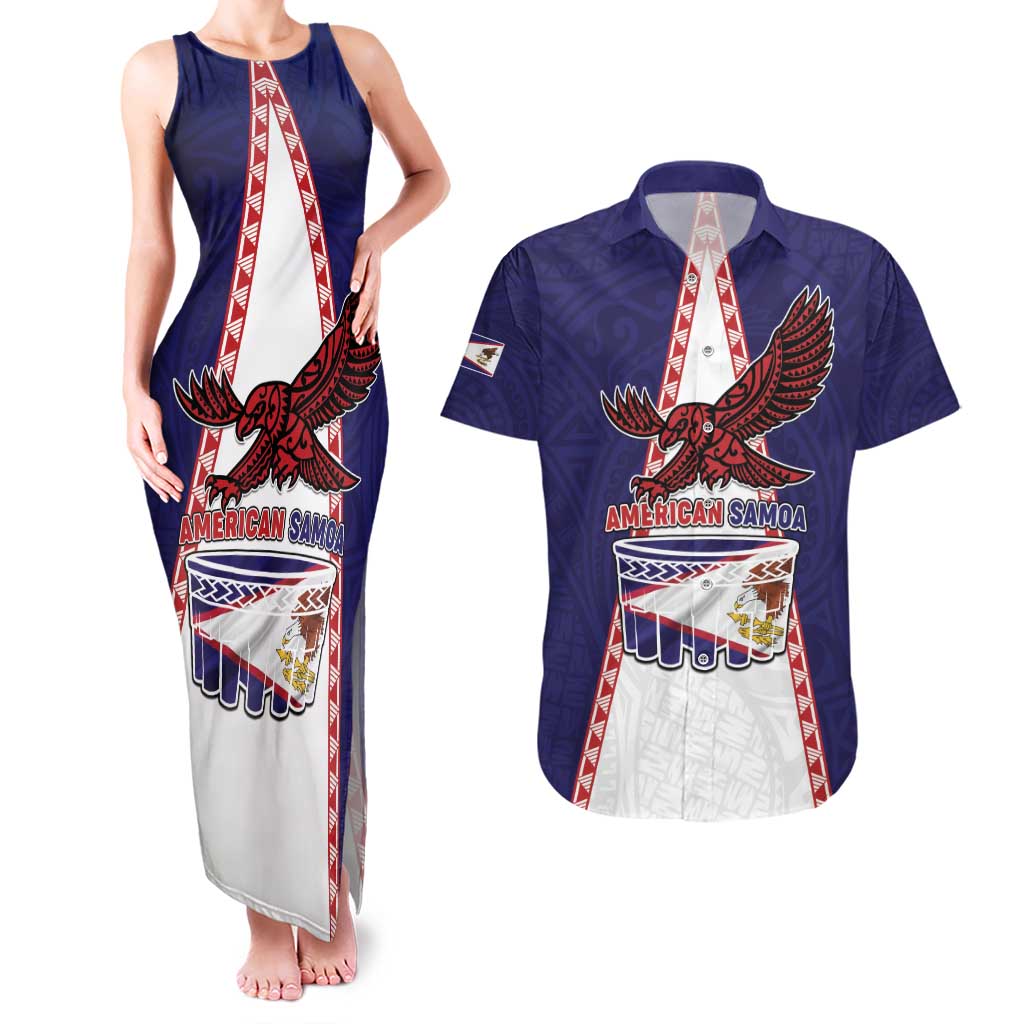 Personalised American Samoa Flag Day Couples Matching Tank Maxi Dress and Hawaiian Shirt Flag Style LT05 Blue - Polynesian Pride