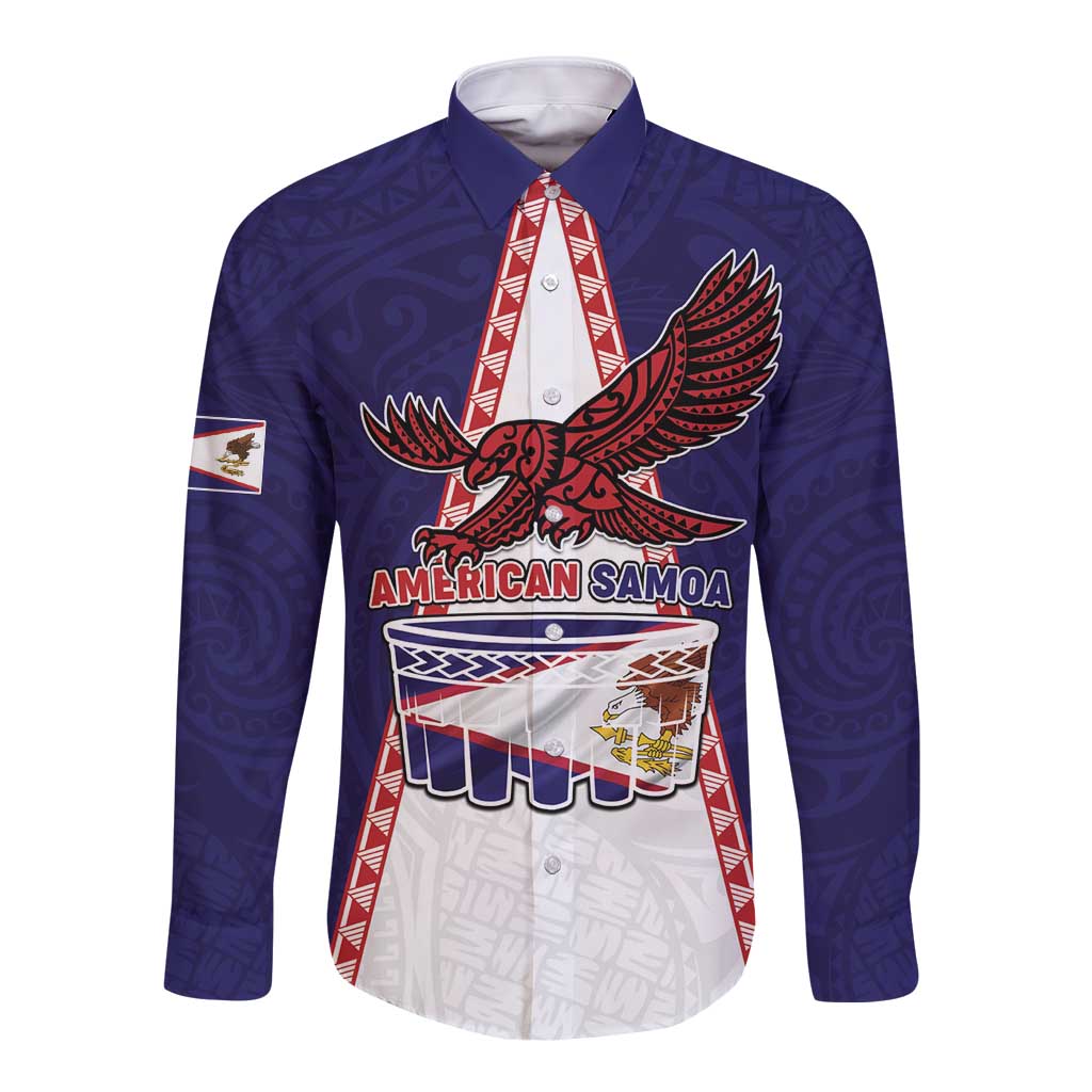 Personalised American Samoa Flag Day Long Sleeve Button Shirt Flag Style LT05 Unisex Blue - Polynesian Pride