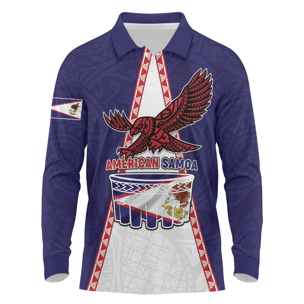 Personalised American Samoa Flag Day Long Sleeve Polo Shirt Flag Style LT05 Blue - Polynesian Pride
