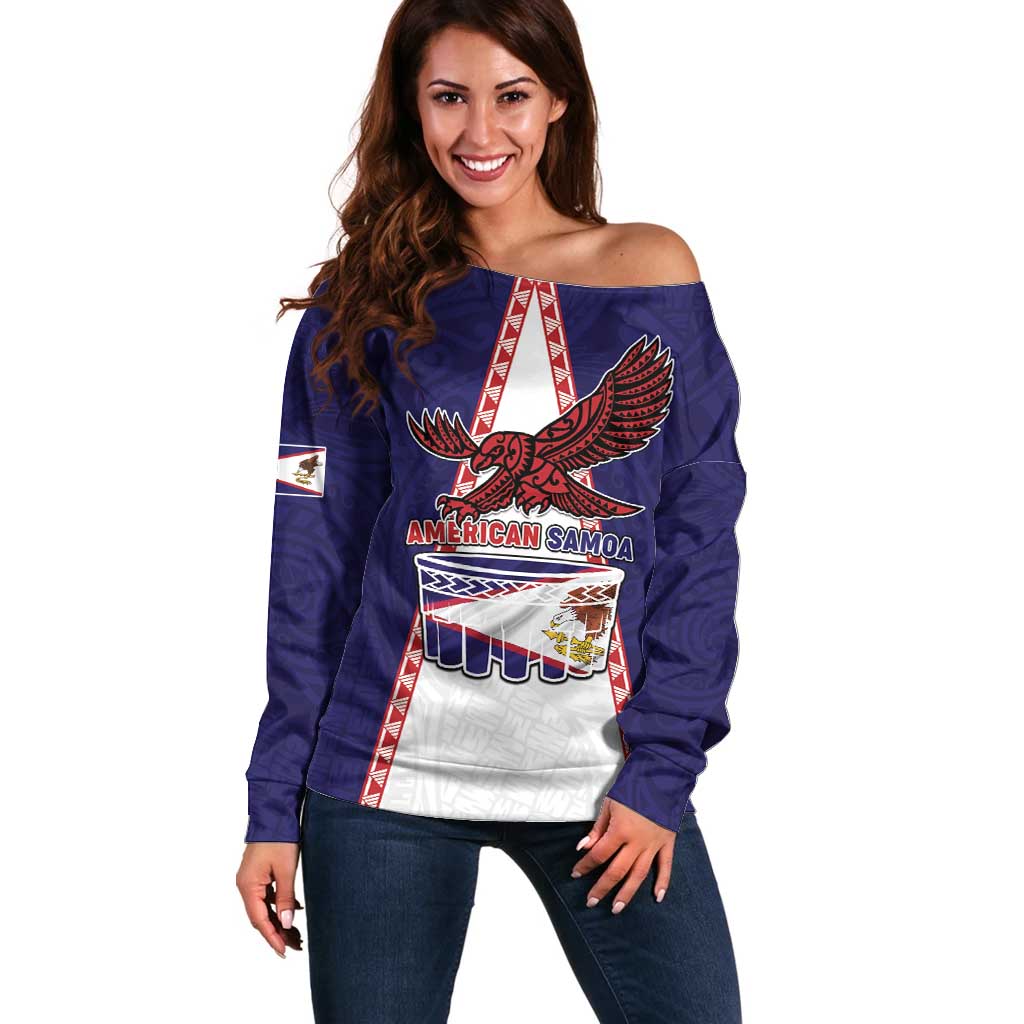 Personalised American Samoa Flag Day Off Shoulder Sweater Flag Style LT05 Women Blue - Polynesian Pride