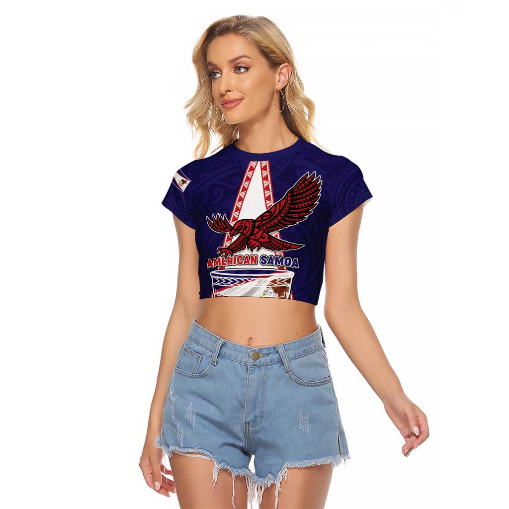 Personalised American Samoa Flag Day Raglan Cropped T Shirt Flag Style LT05 Female Blue - Polynesian Pride