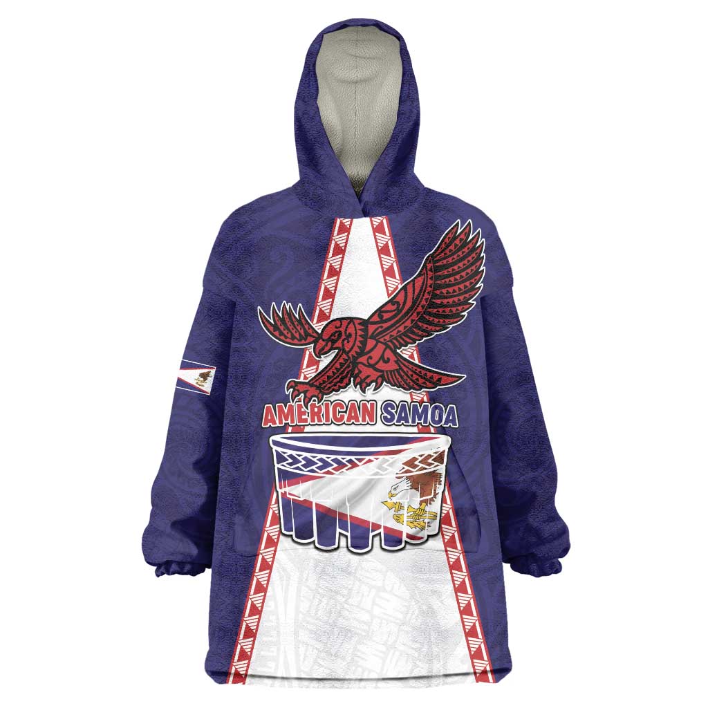 Personalised American Samoa Flag Day Wearable Blanket Hoodie Flag Style LT05 One Size Blue - Polynesian Pride