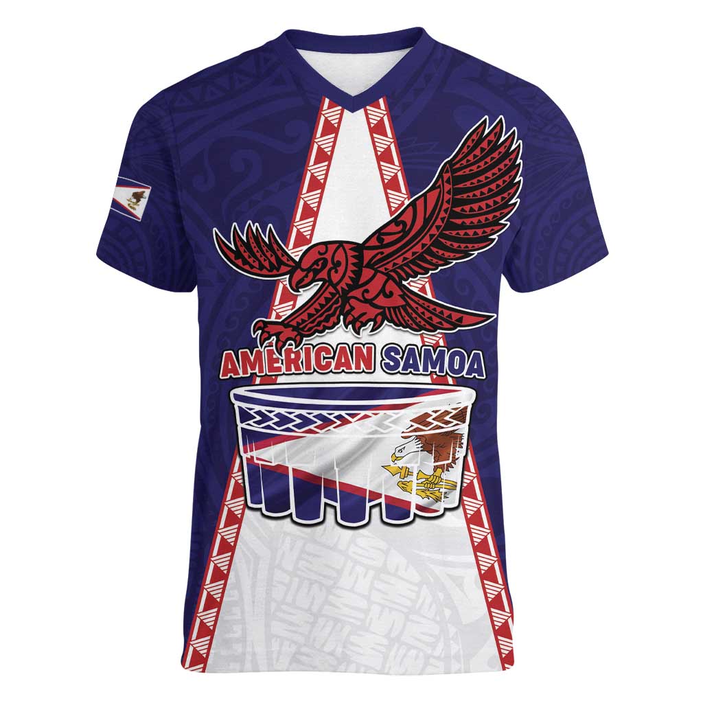 Personalised American Samoa Flag Day Women V-Neck T-Shirt Flag Style LT05 Female Blue - Polynesian Pride