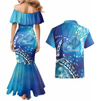 Polynesia Autism Awareness Couples Matching Mermaid Dress and Hawaiian Shirt Be In Awe Of My 'Tism