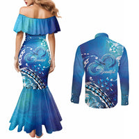 Polynesia Autism Awareness Couples Matching Mermaid Dress and Long Sleeve Button Shirt Be In Awe Of My 'Tism