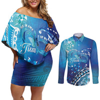 Polynesia Autism Awareness Couples Matching Off Shoulder Short Dress and Long Sleeve Button Shirt Be In Awe Of My 'Tism