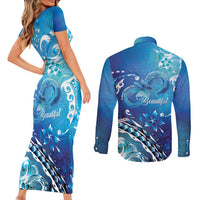 Polynesia Autism Awareness Couples Matching Short Sleeve Bodycon Dress and Long Sleeve Button Shirt Be In Awe Of My 'Tism