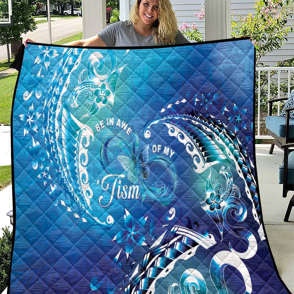 Polynesia Autism Awareness Quilt Be In Awe Of My 'Tism LT05 Blue - Polynesian Pride