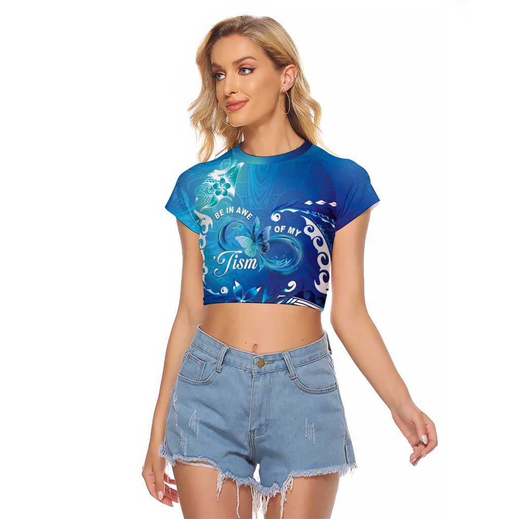 Polynesia Autism Awareness Raglan Cropped T Shirt Be In Awe Of My 'Tism LT05 Female Blue - Polynesian Pride