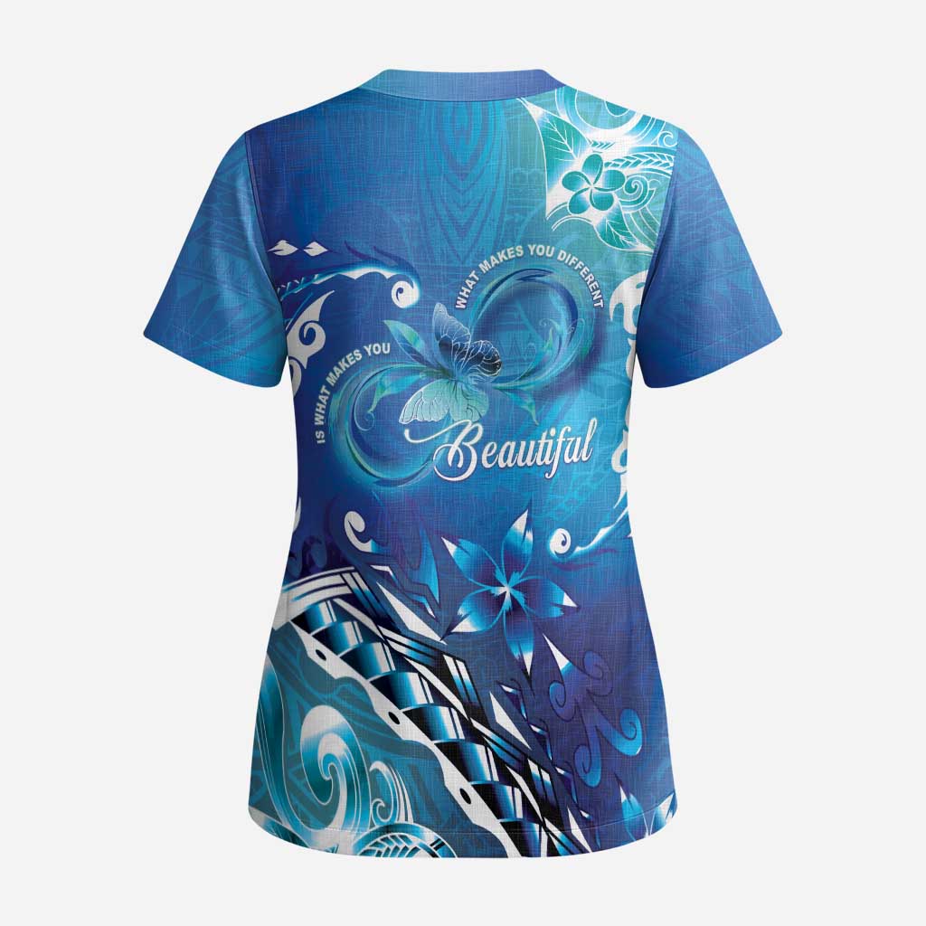 Polynesia Autism Awareness Scrub Top Be In Awe Of My 'Tism - Polynesian Pride