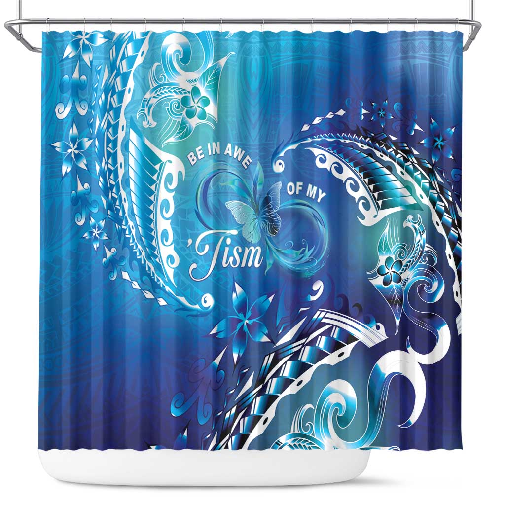 Polynesia Autism Awareness Shower Curtain Be In Awe Of My 'Tism LT05 Blue - Polynesian Pride
