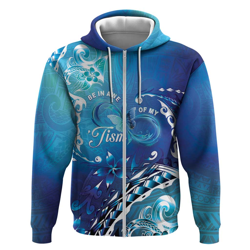 Polynesia Autism Awareness Zip Hoodie Be In Awe Of My 'Tism LT05 Zip Hoodie Blue - Polynesian Pride
