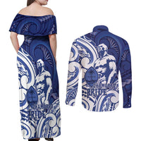 Guam Chief Kepuha Couples Matching Off Shoulder Maxi Dress and Long Sleeve Button Shirt Chamorro Pride