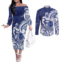 Guam Chief Kepuha Couples Matching Off The Shoulder Long Sleeve Dress and Long Sleeve Button Shirt Chamorro Pride