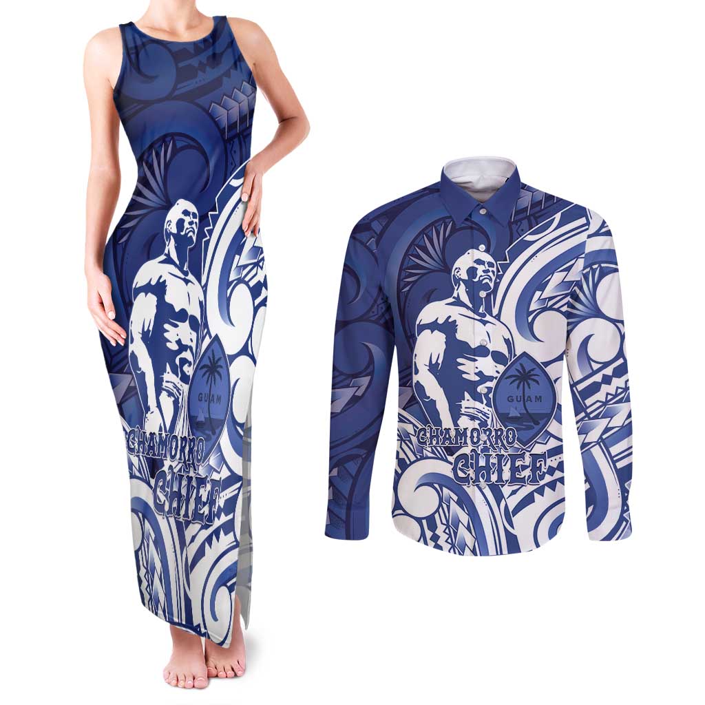 Guam Chief Kepuha Couples Matching Tank Maxi Dress and Long Sleeve Button Shirt Chamorro Pride