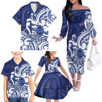 Guam Chief Kepuha Family Matching Off The Shoulder Long Sleeve Dress and Hawaiian Shirt Chamorro Pride