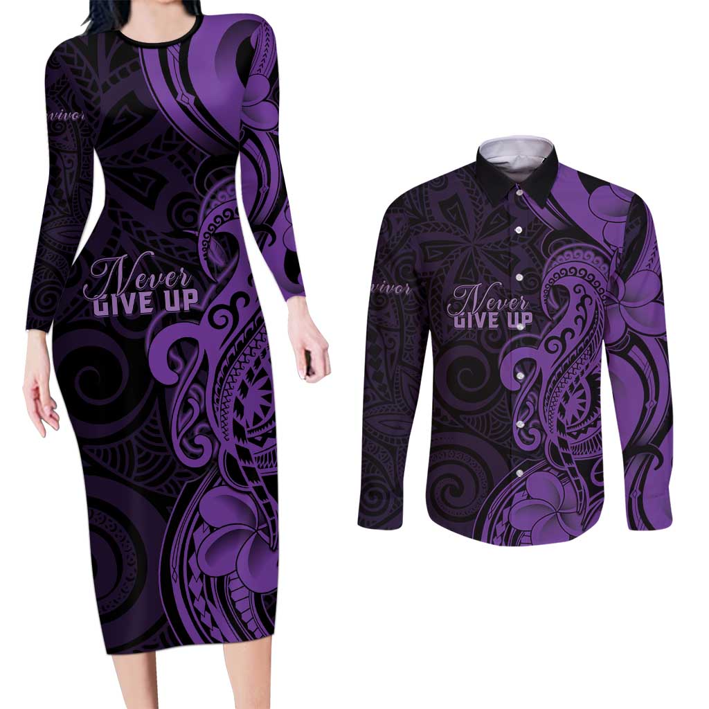 Personalised Lupus Warrior Couples Matching Long Sleeve Bodycon Dress and Long Sleeve Button Shirt Never Give Up Polynesian Style