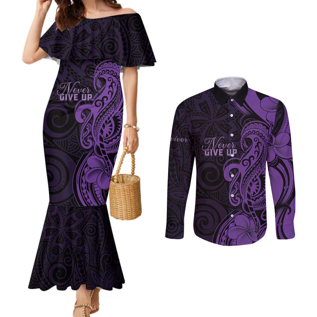Personalised Lupus Warrior Couples Matching Mermaid Dress and Long Sleeve Button Shirt Never Give Up Polynesian Style