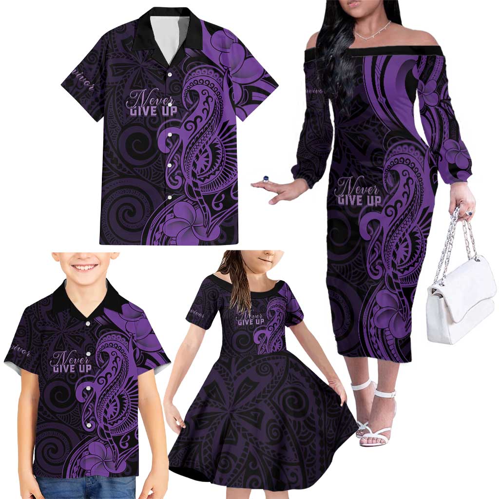 Personalised Lupus Warrior Family Matching Off The Shoulder Long Sleeve Dress and Hawaiian Shirt Never Give Up Polynesian Style