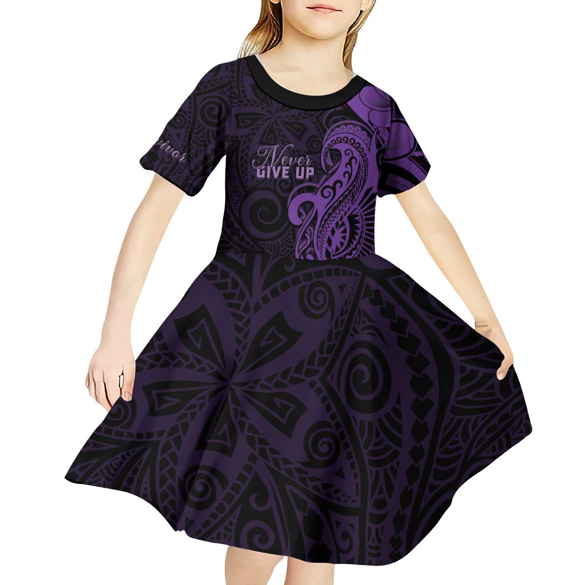 Personalised Lupus Warrior Kid Short Sleeve Dress Never Give Up Polynesian Style