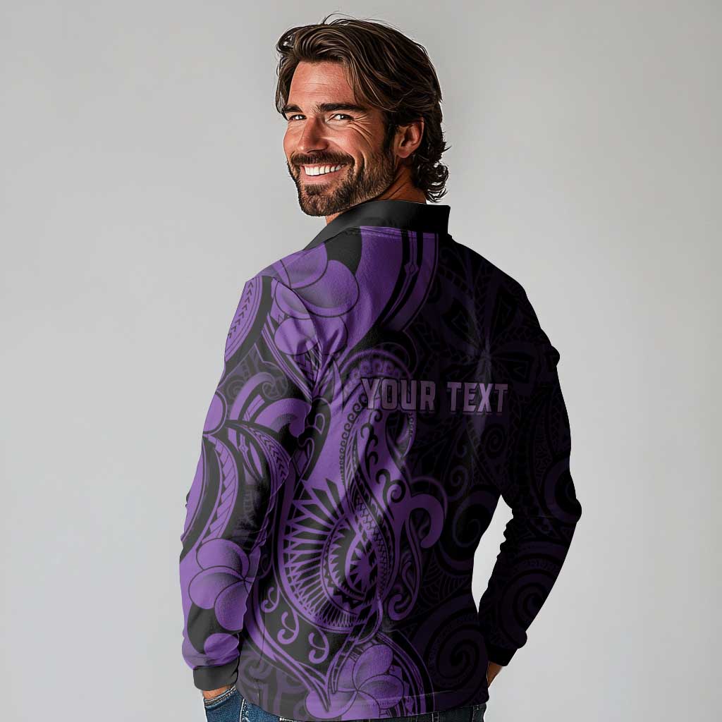 Personalised Lupus Warrior Long Sleeve Polo Shirt Never Give Up Polynesian Style