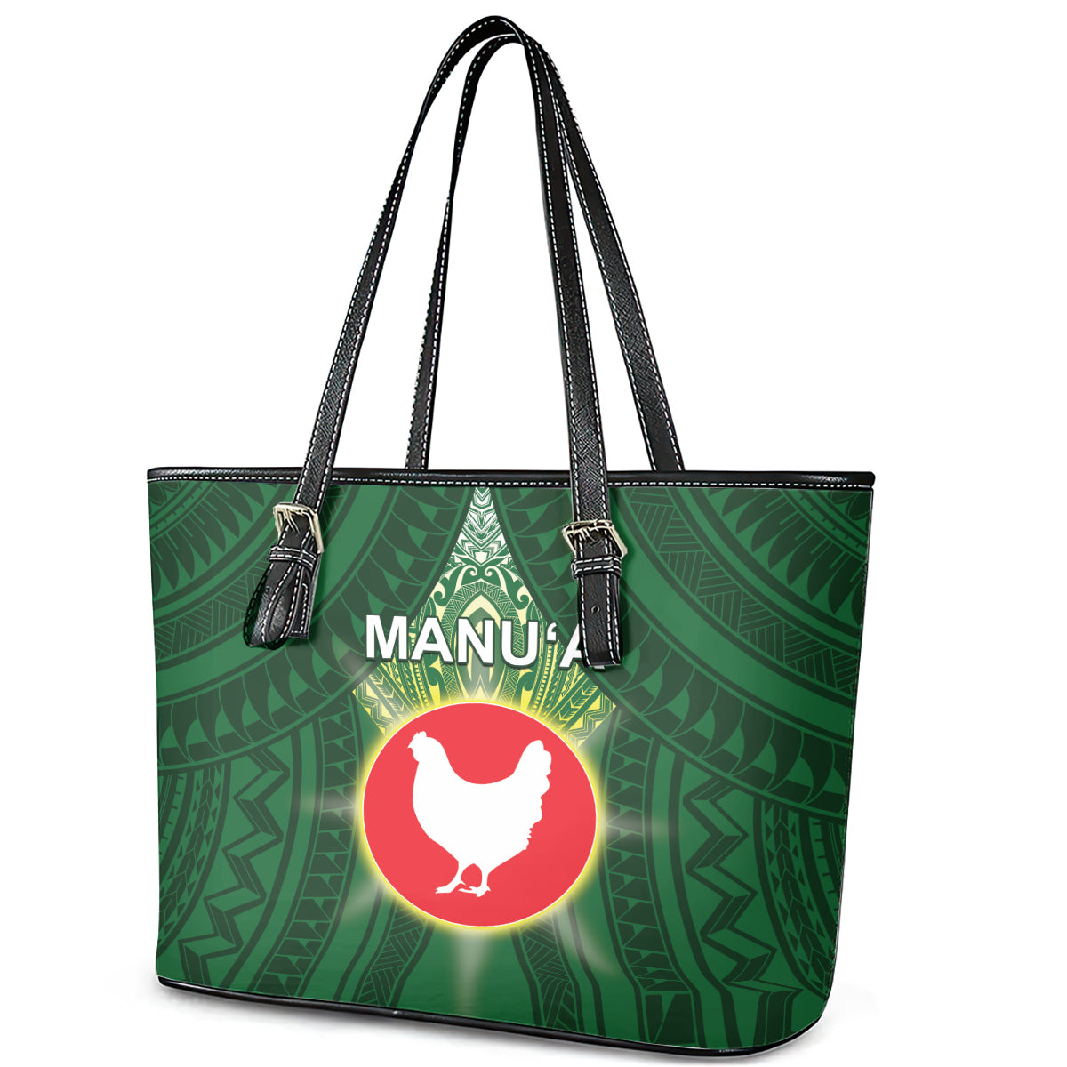 American Samoa Manu'a Cession Day Leather Tote Bag With Polynesian Pattern LT05 - Polynesian Pride